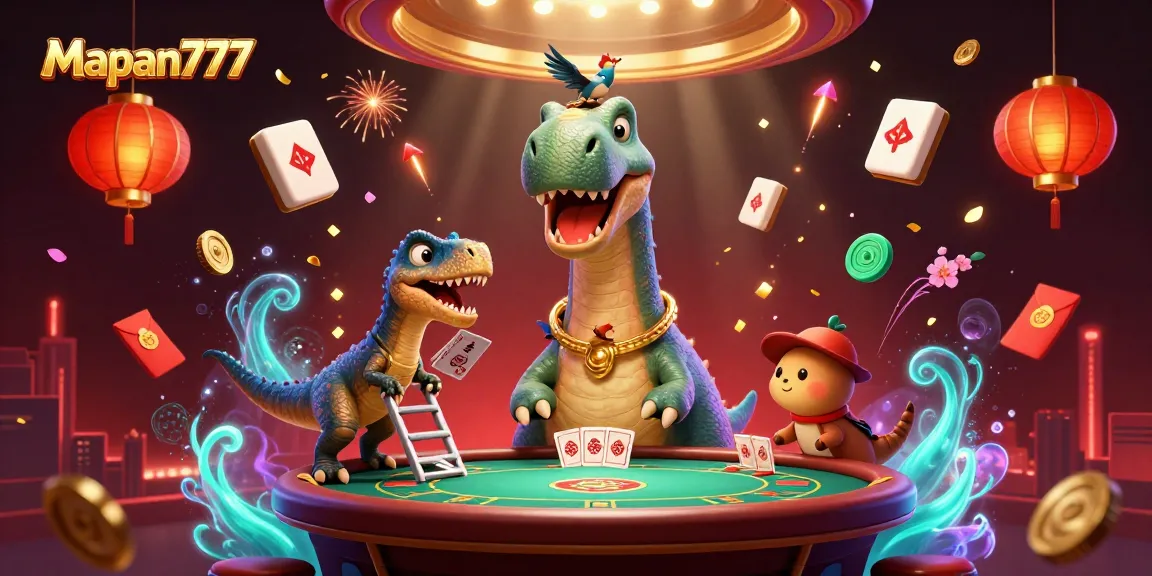Engage in Mapan777's exciting world with vibrant 3D casino characters and festive game elements.