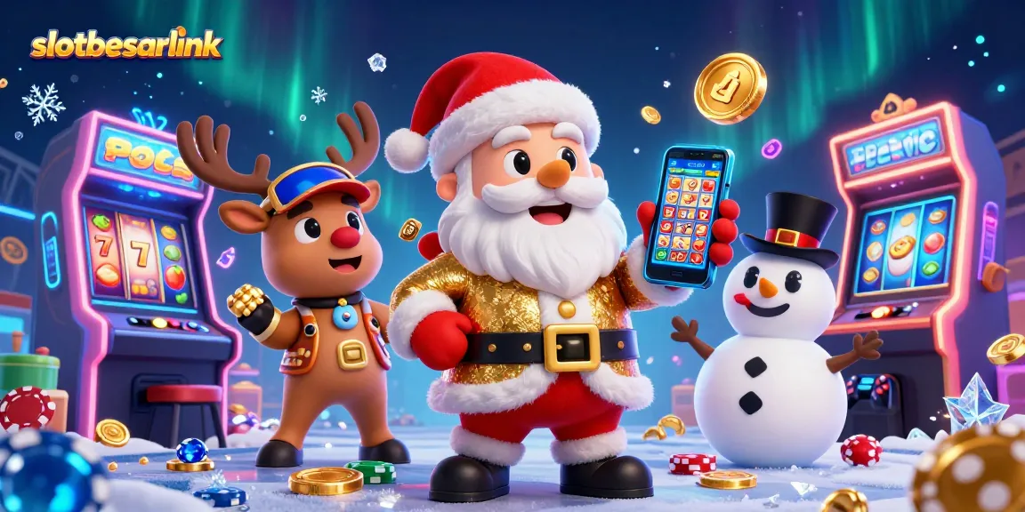 Experience excitement at slotbesarlink with vibrant casino elements and festive characters celebrating jackpots.