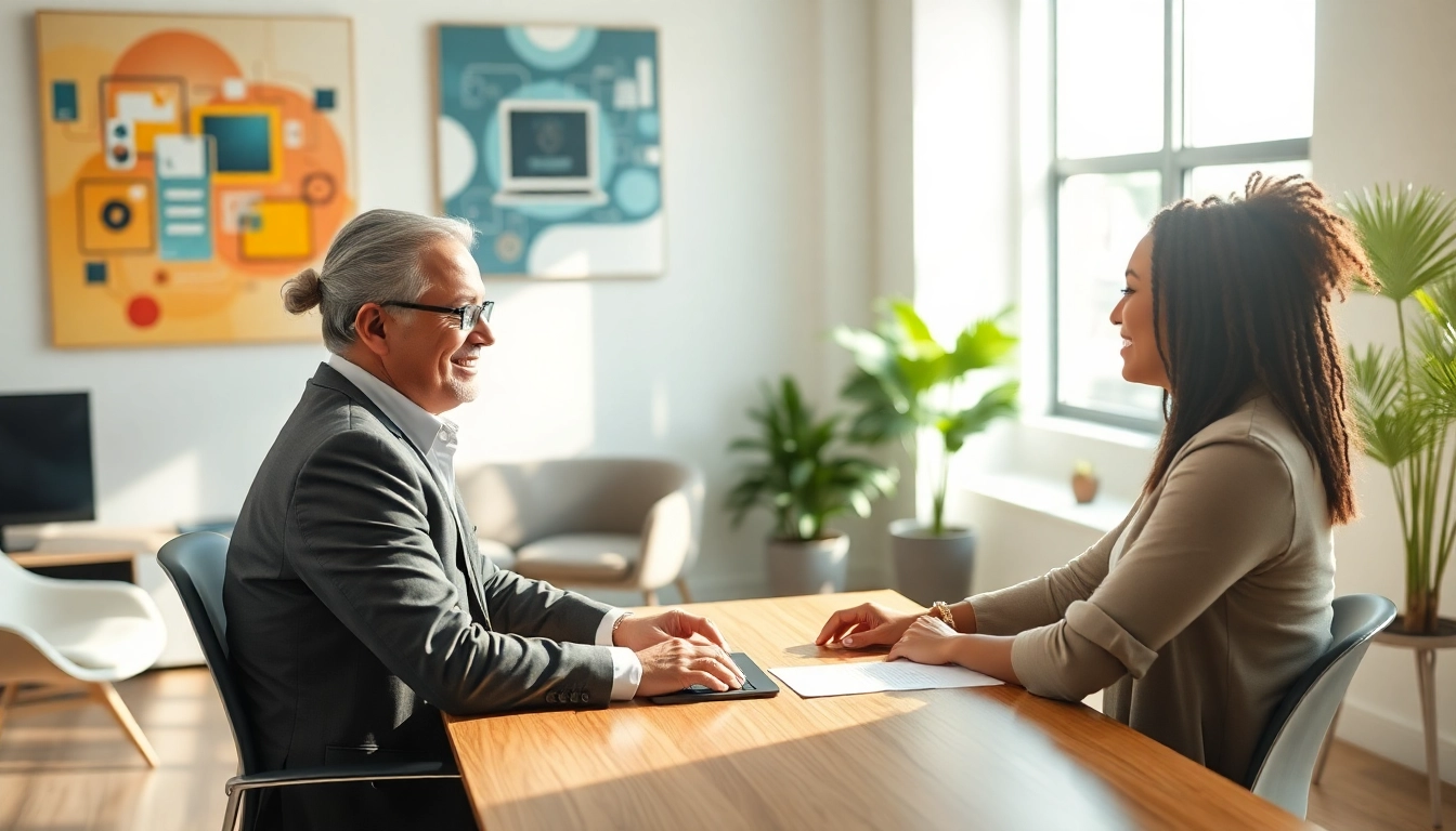 Engaging discussion about extended warranty provider in a modern office setting.