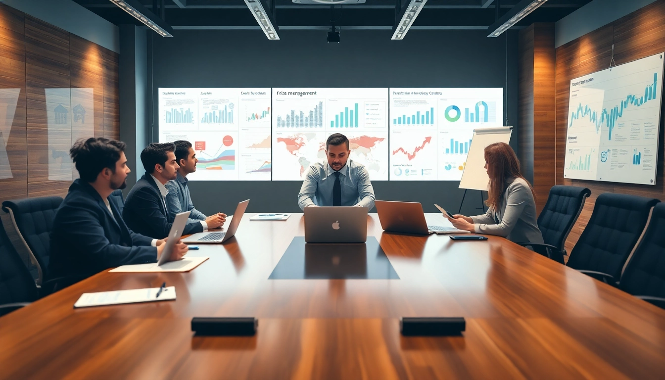 Crisis management consultant leading a collaborative strategy session in a modern office.