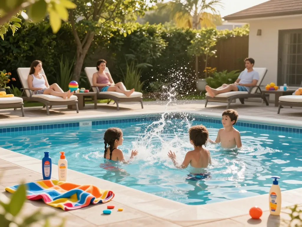 Dolphin Pool Services showcasing a happy family enjoying their clean pool, embodying joy and relaxation.