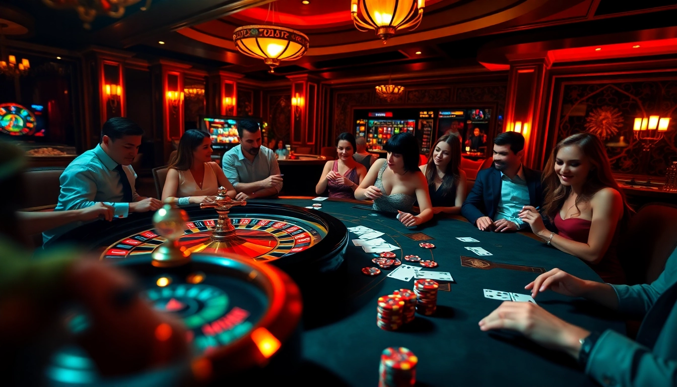 Dynamic casino gaming scene featuring onicplay interface with roulette and poker elements.