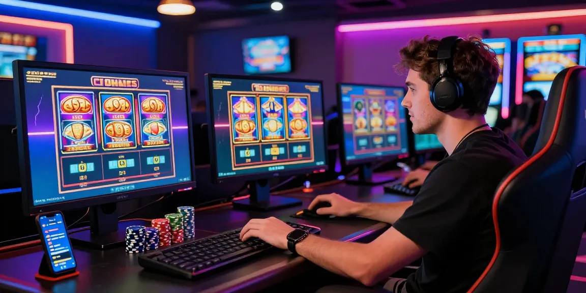 Joueur captivé profitant de l'expérience d'un meilleur casino en ligne avec un environnement de jeu dynamique