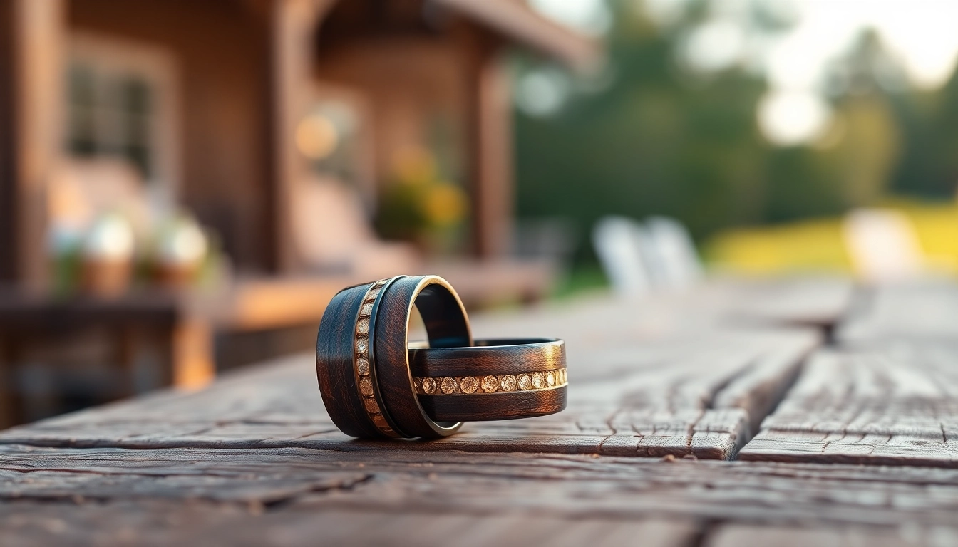 Showcasing unique Whiskey Barrel Wedding Bands with rich textures and warm colors.