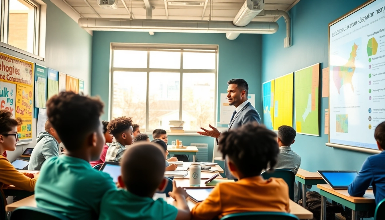 Engaging classroom scene showcasing education reform with students collaborating.