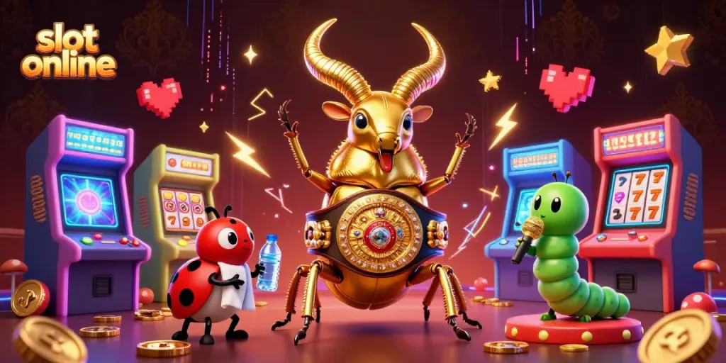Engage in slot online fun with a colorful 3D scene featuring iconic gaming characters and elements.