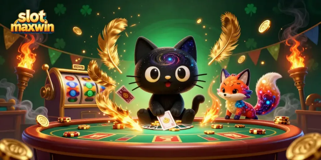 Experience slot maxwin at its finest with a colorful cosmic casino scene featuring whimsical characters.