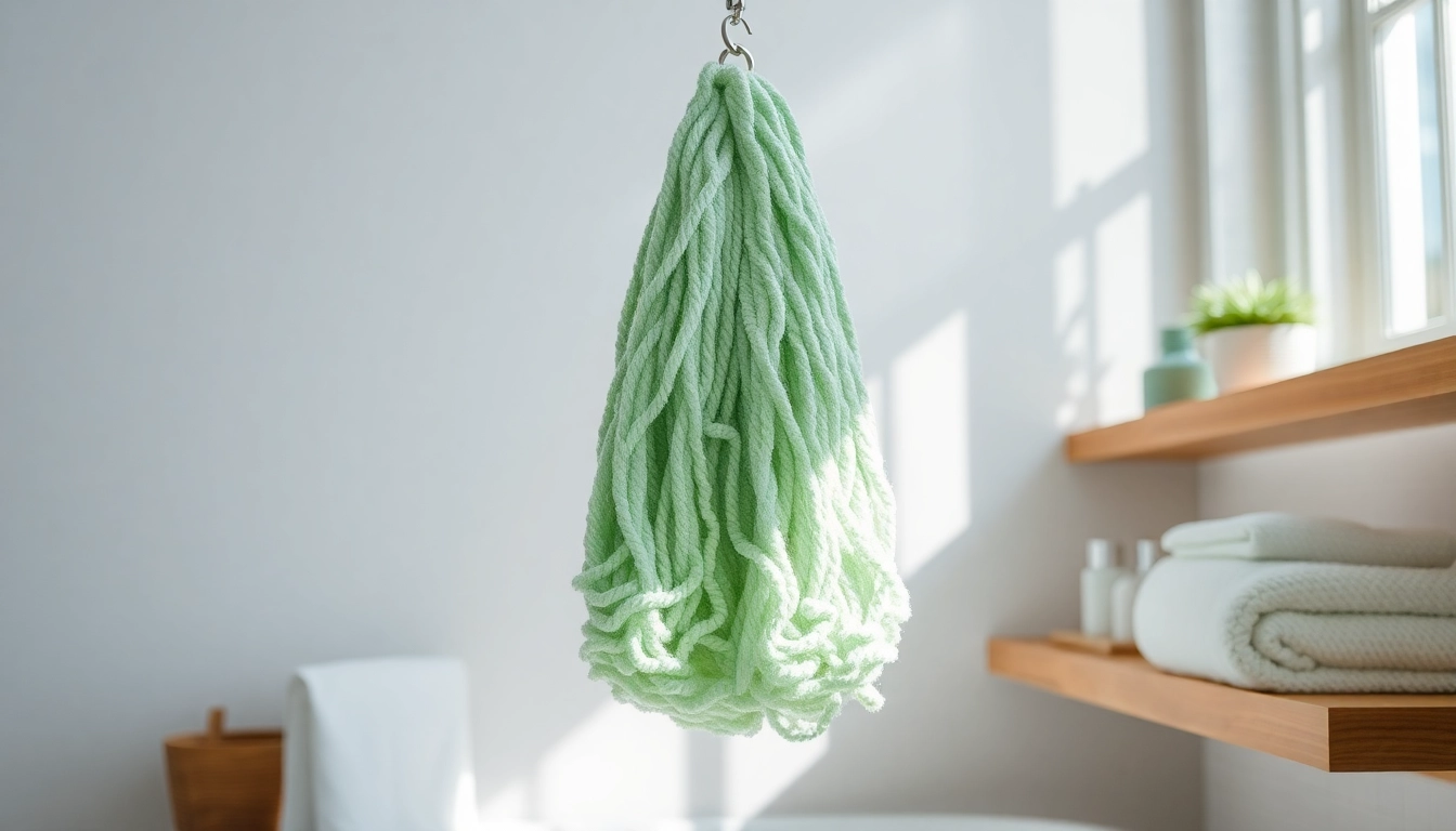 Best back loofah displayed elegantly in a serene bathroom setting, highlighting its texture and design.