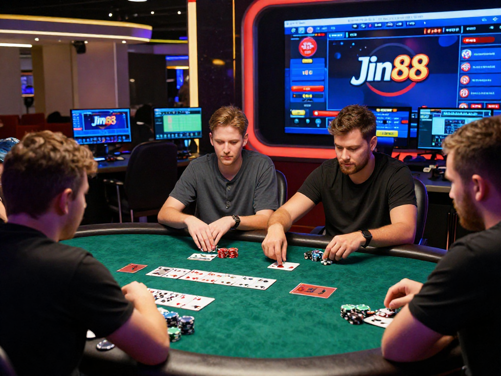 sòng bạc Jin88 - Trải nghiệm sôi động tại bàn poker trực tuyến với người chơi và đồ họa chân thực.
