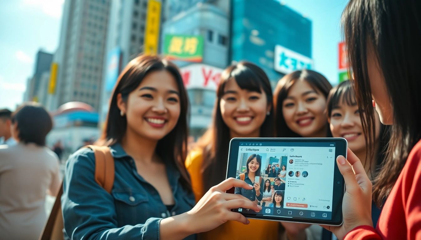 instagram 日本人フォロワー 購入を促進するために、若い日本人のインフルエンサーが観客と関わるシーン