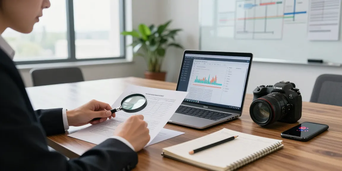 Professional examining financial documents for asset tracing in a modern office setting.