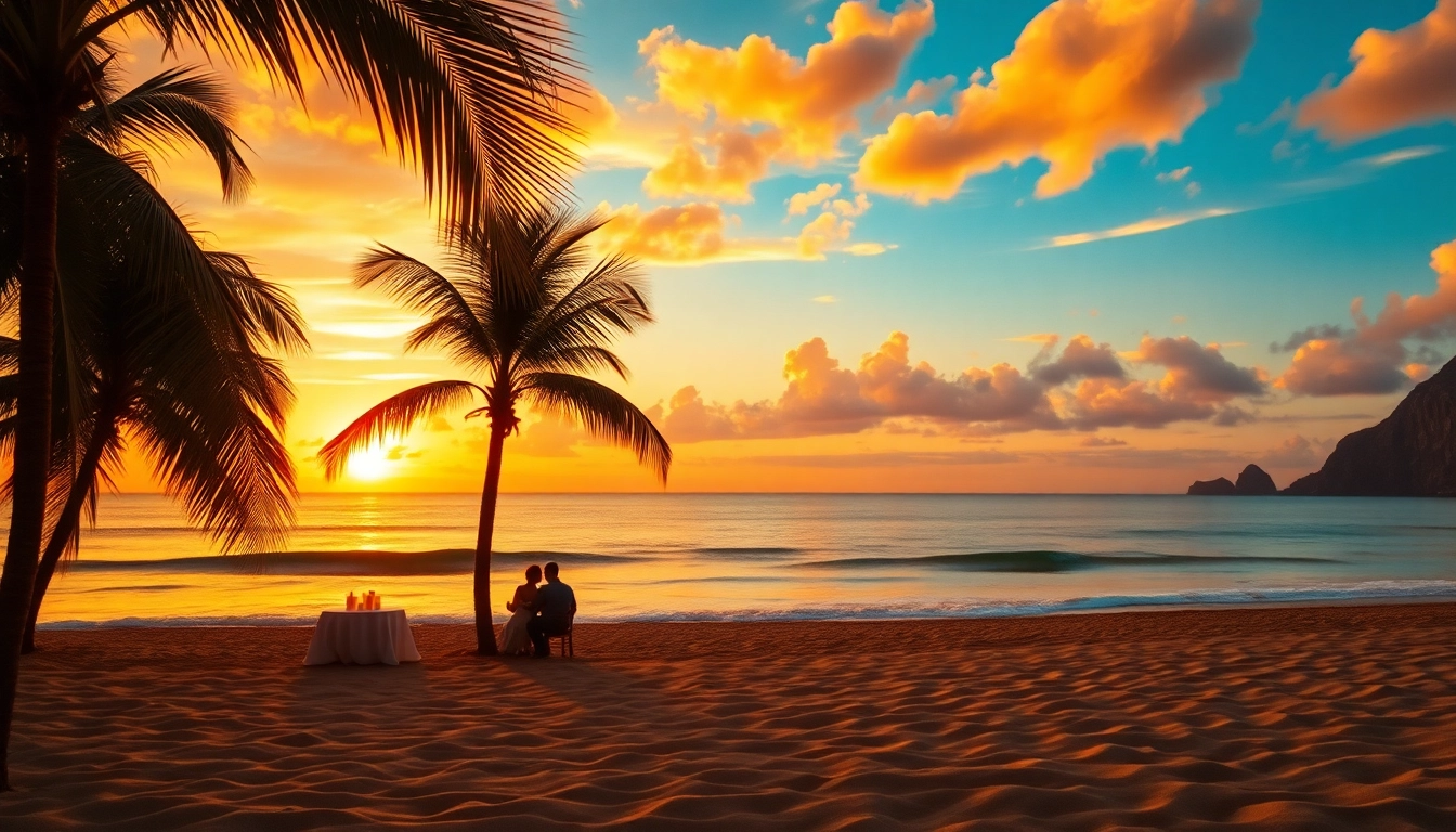 Couple enjoying a romantic dinner on the beach, showcasing the Best time to visit Cabo.