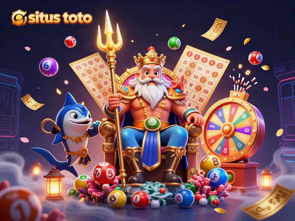 Experience the thrilling world of situs toto with Neptune and his treasure-laden lottery celebration.