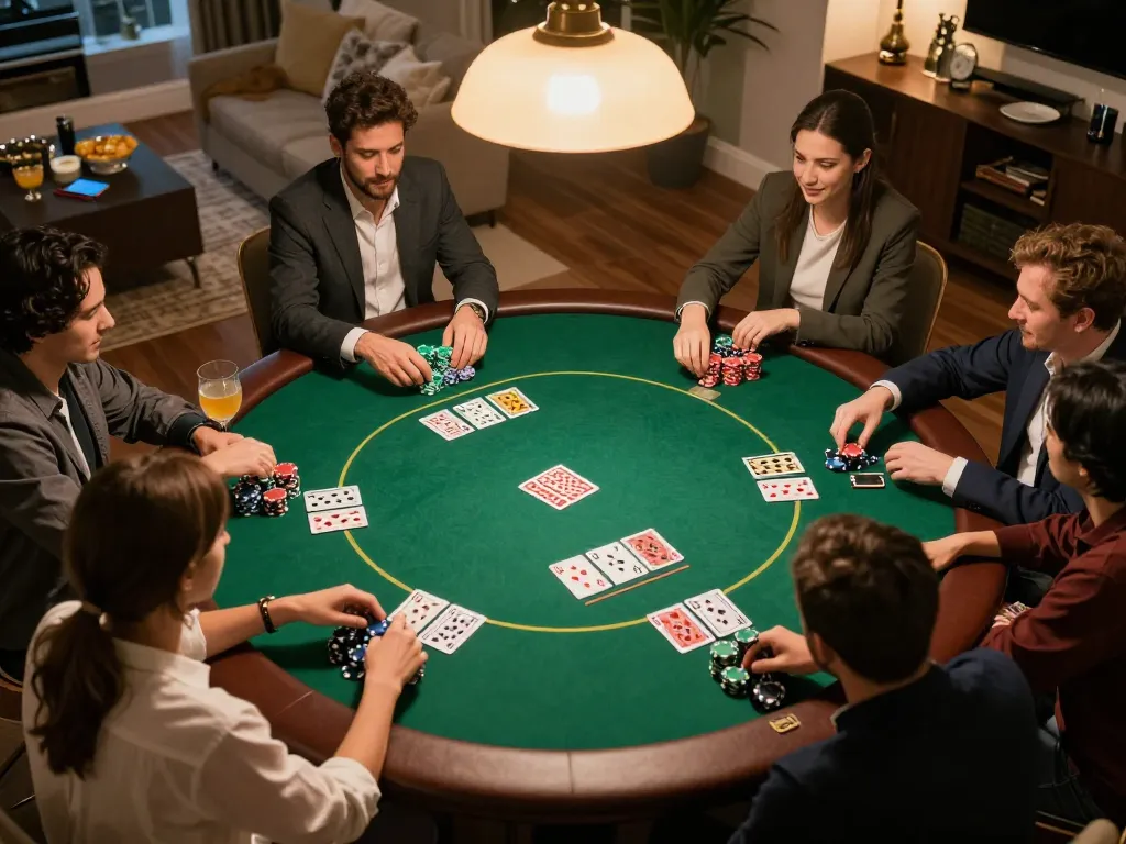 hb88 players holding cards and chips during a friendly poker night at home
