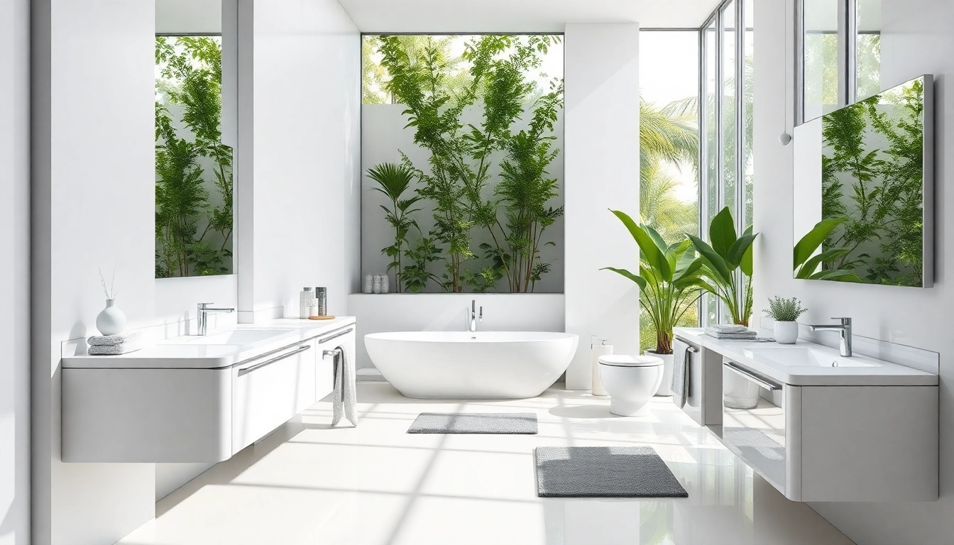 Un elegante sanitari in un moderno bagno con luce naturale e dettagli minimalisti.