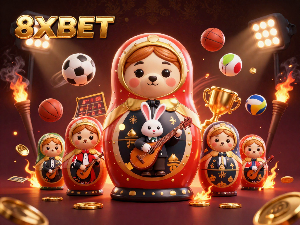 Experience the thrill of betting with 8XBET's immersive gambling illustration showcasing dynamic sports elements.