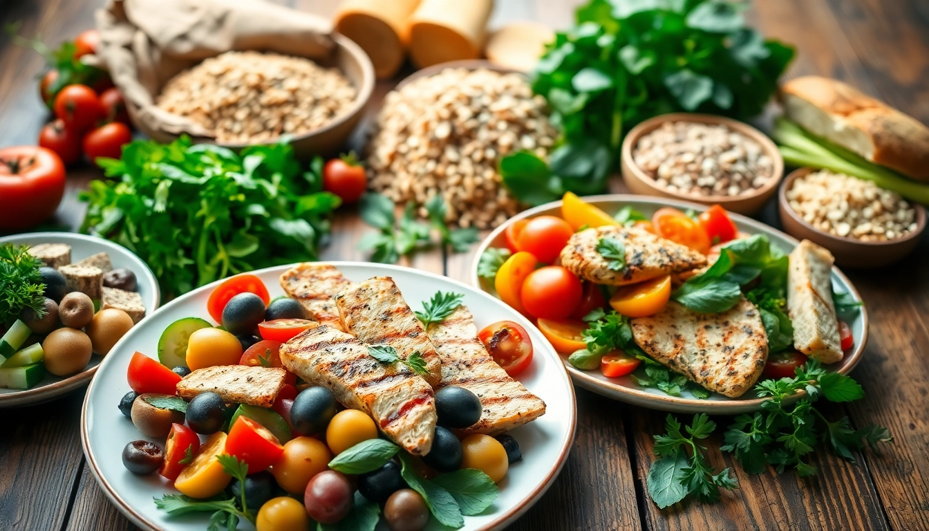 Delicious Mediterranean diet meals highlighting fresh ingredients and vibrant colors on a rustic table.