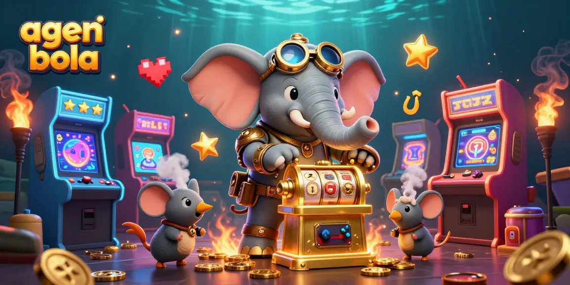 Bet on agen judi bola with a steampunk elephant engineer operating a golden casino machine.