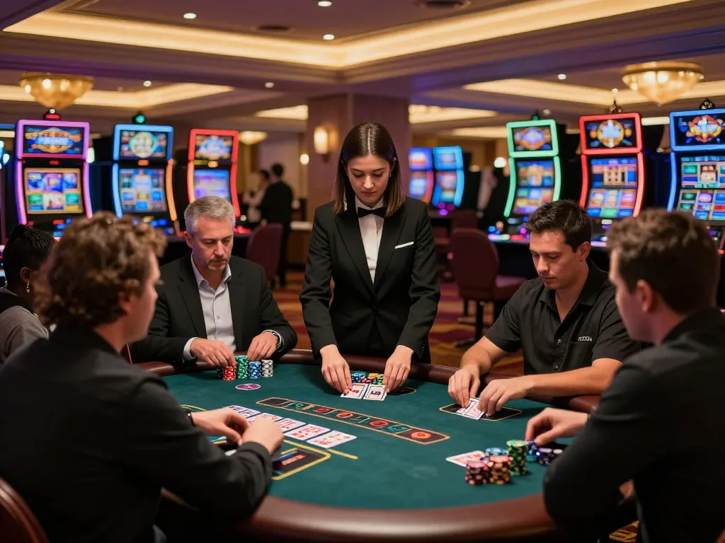 Players engaged deeply in a blackjack game at nhà cái 388bet's upscale casino, capturing the thrill of strategic gambling.