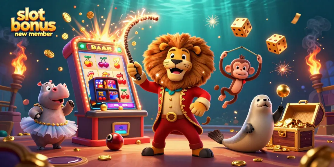 Spin to win with the slot bonus new member, featuring vibrant casino characters and jackpot excitement.