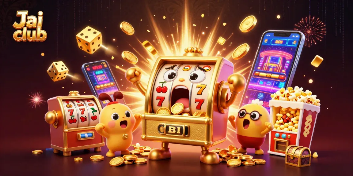 Engaging Jai club casino scene featuring a jackpot-winning slot machine surrounded by dynamic gaming elements.