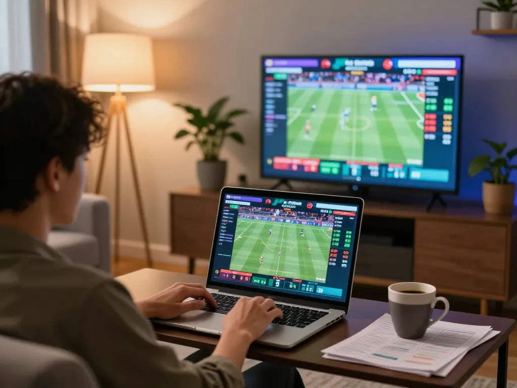 Engaging in live betting with qq88 at home, showcasing excitement in sports gaming