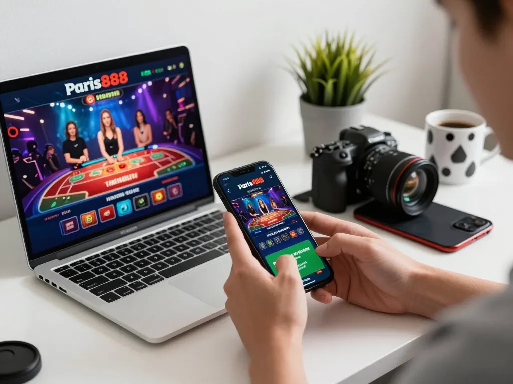 Permainan yang menarik di aplikasi online paris888, menampilkan pengguna yang terjun ke dalam keseruan perjudian digital.