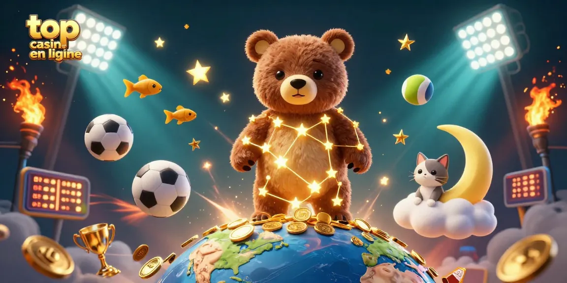 Découvrez le top casino en ligne avec des personnages animés entourés d'éléments de jeu captivants.