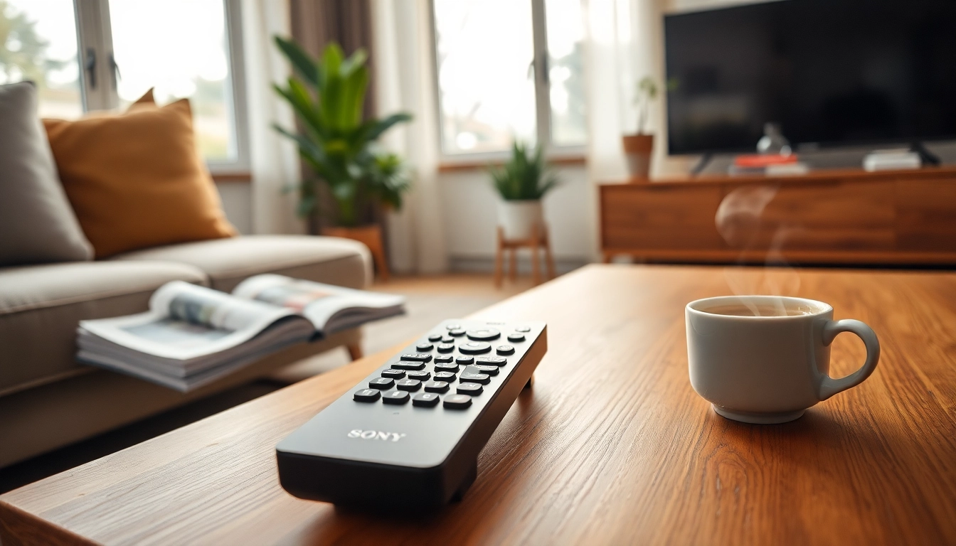Übersicht über die Original Fernbedienung Sony auf einem modernen Couchtisch