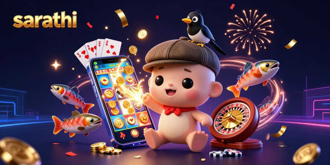 Sarathi brings a vibrant gambling scene to life with 3D characters enjoying a dynamic casino atmosphere.