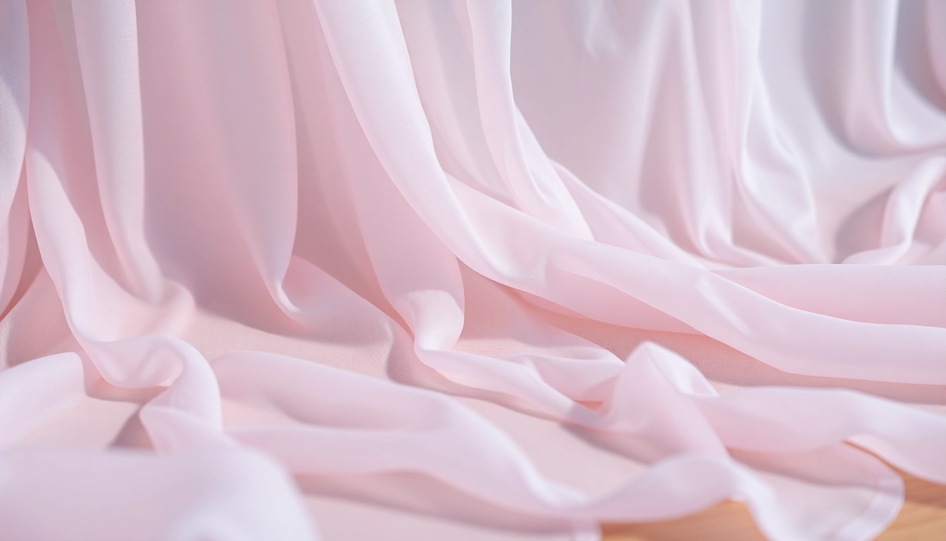 Chiffon stof met delicate plooien op een houten tafel, benadrukt de luchtige schoonheid.