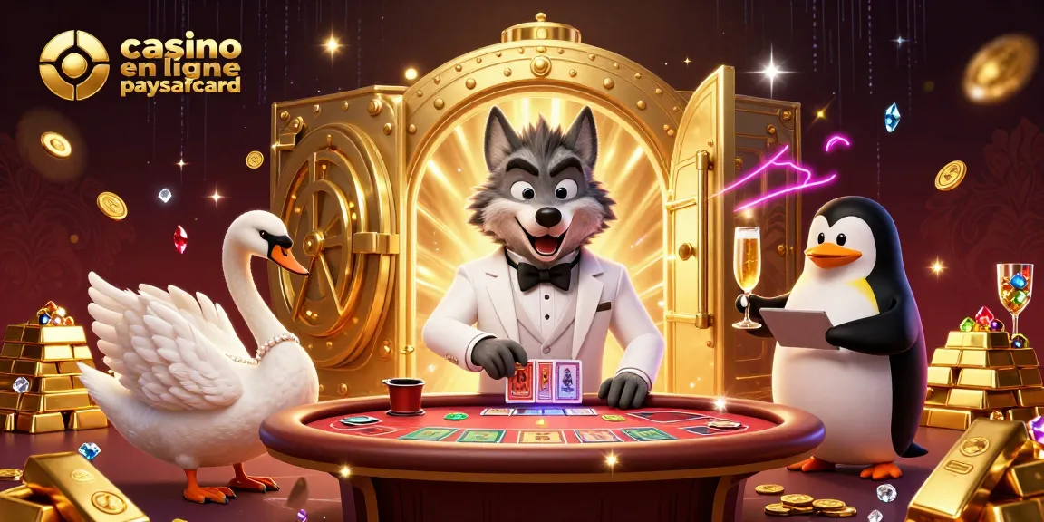 Jouer au casino en ligne paysafecard avec une illustration artistique de luxe et des personnages animés.