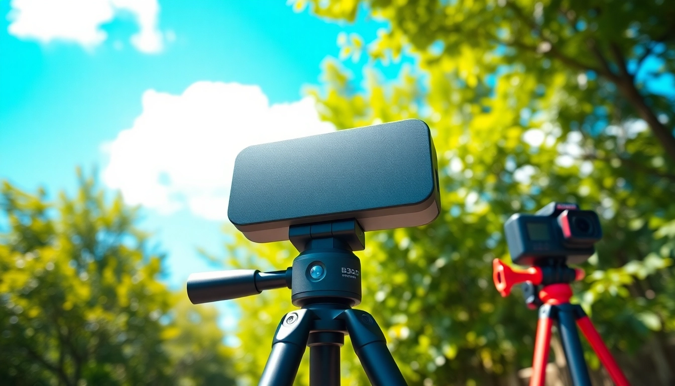 Captivating view of insta360 antigravity a1 on a modern tripod in a vibrant outdoor setting.