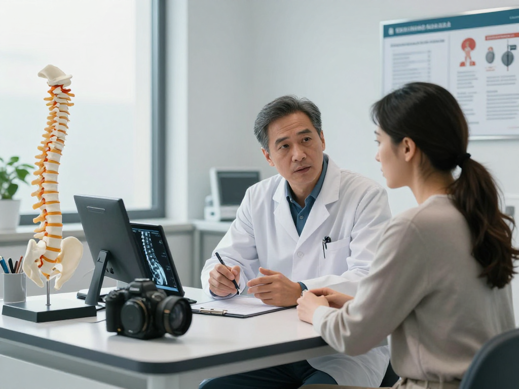 Discussing bel kayması ameliyatı options in a modern clinic setting.
