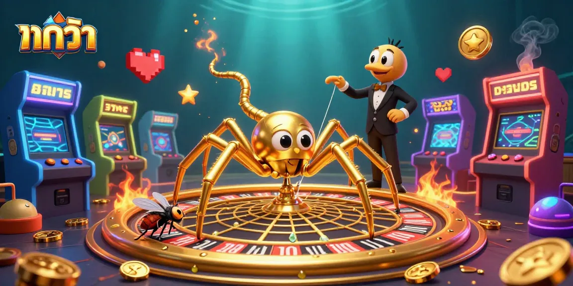 Experience baccarat action as a fly nervously bets by a roulette wheel web spun by a golden spider and centipede croupier.