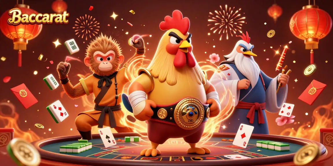 Baccarat table celebration with lively characters showcasing a vibrant casino atmosphere and gaming excitement.