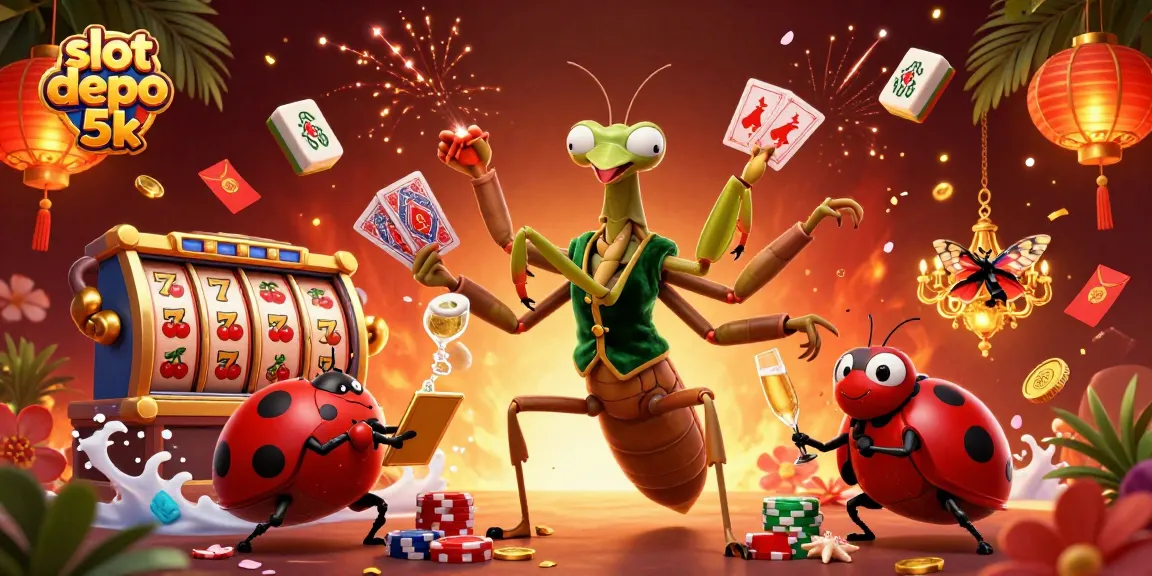 Spin the reels at slot depo 5k with exciting characters dealing cards and pouring drinks.