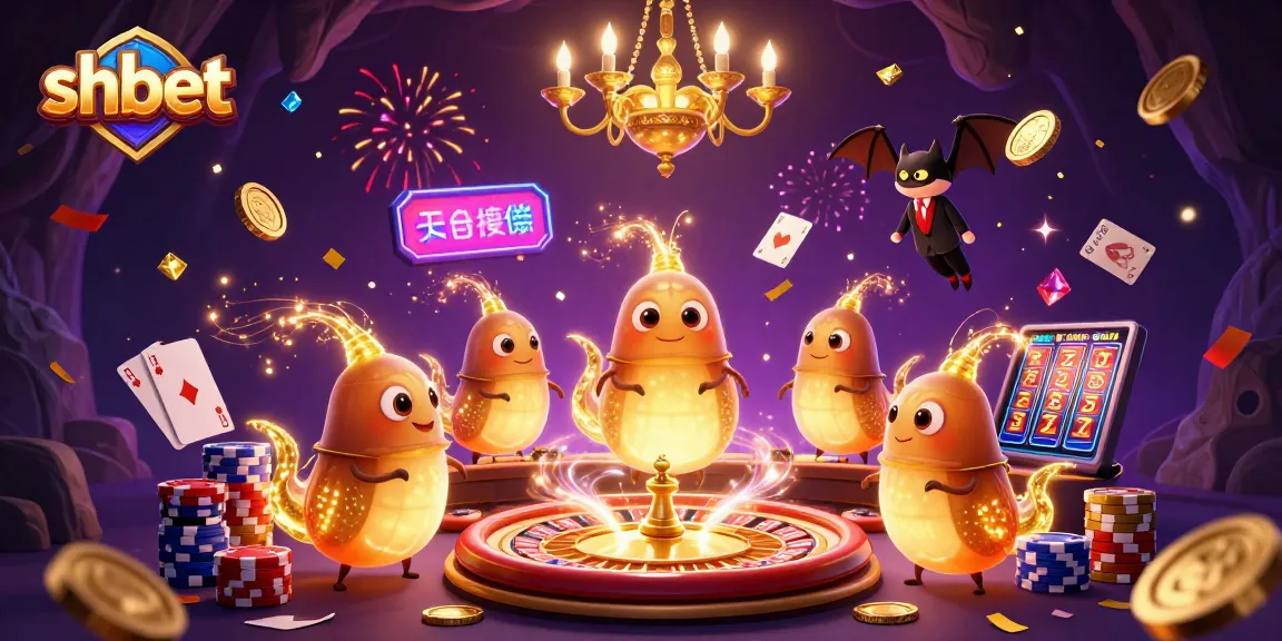 Experience excitement at shbet with glowing creatures lighting up a cave casino, showcasing vibrant games and rich visuals.