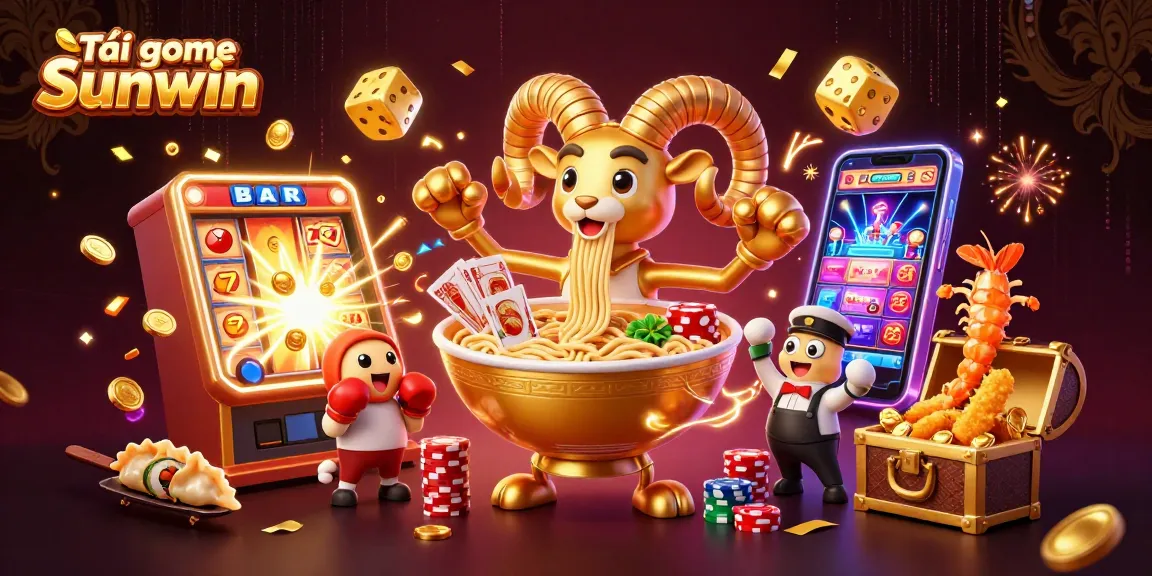 Tải game Sunwin features vibrant casino characters and jackpot excitement in a colorful 3D scene.