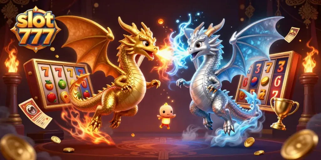 Menangkan slot 777 dengan grafis menarik saat naga bertarung menggunakan napas api dan es.