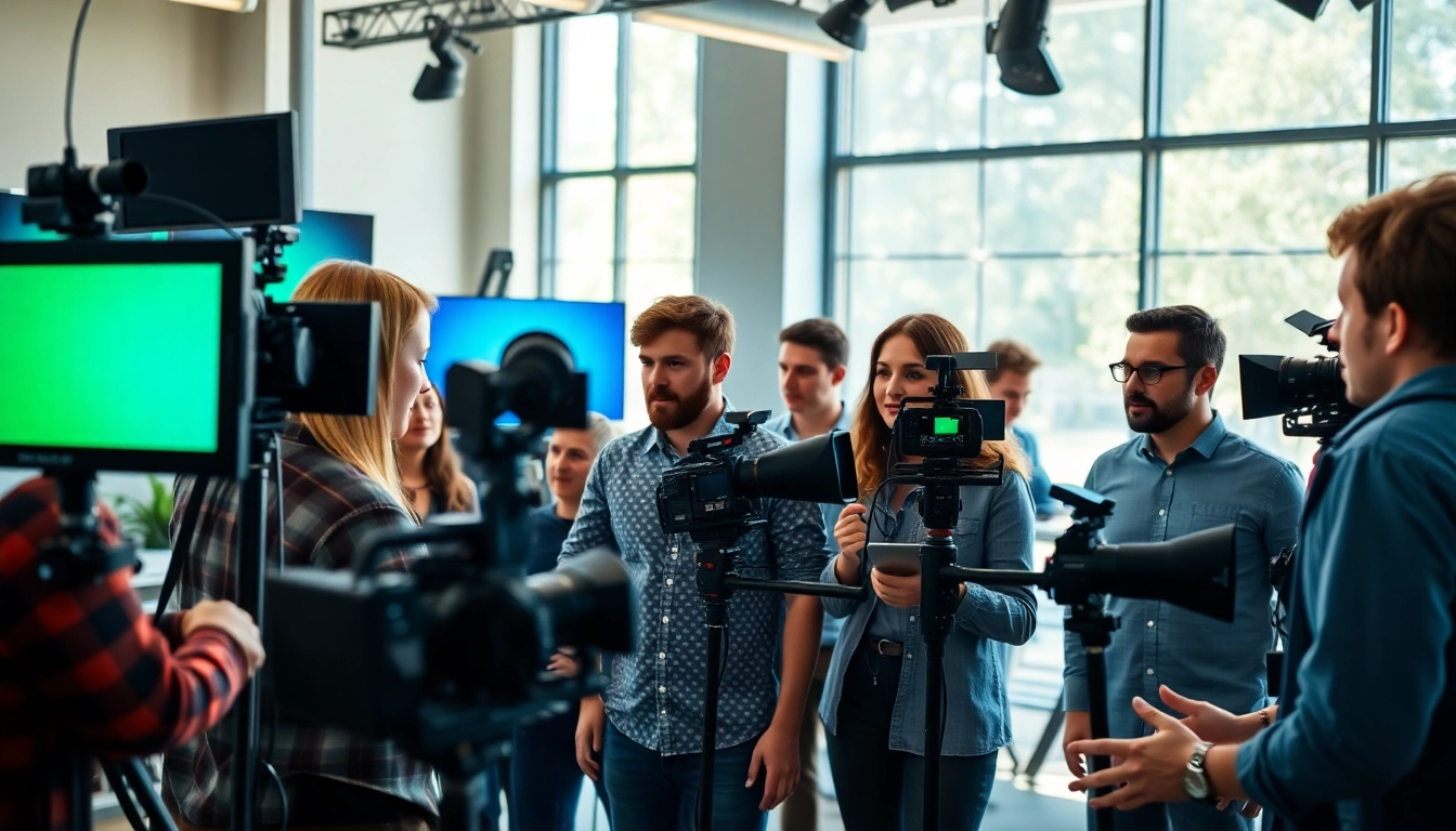 Showcase of a professional video production agency team collaborating creatively.