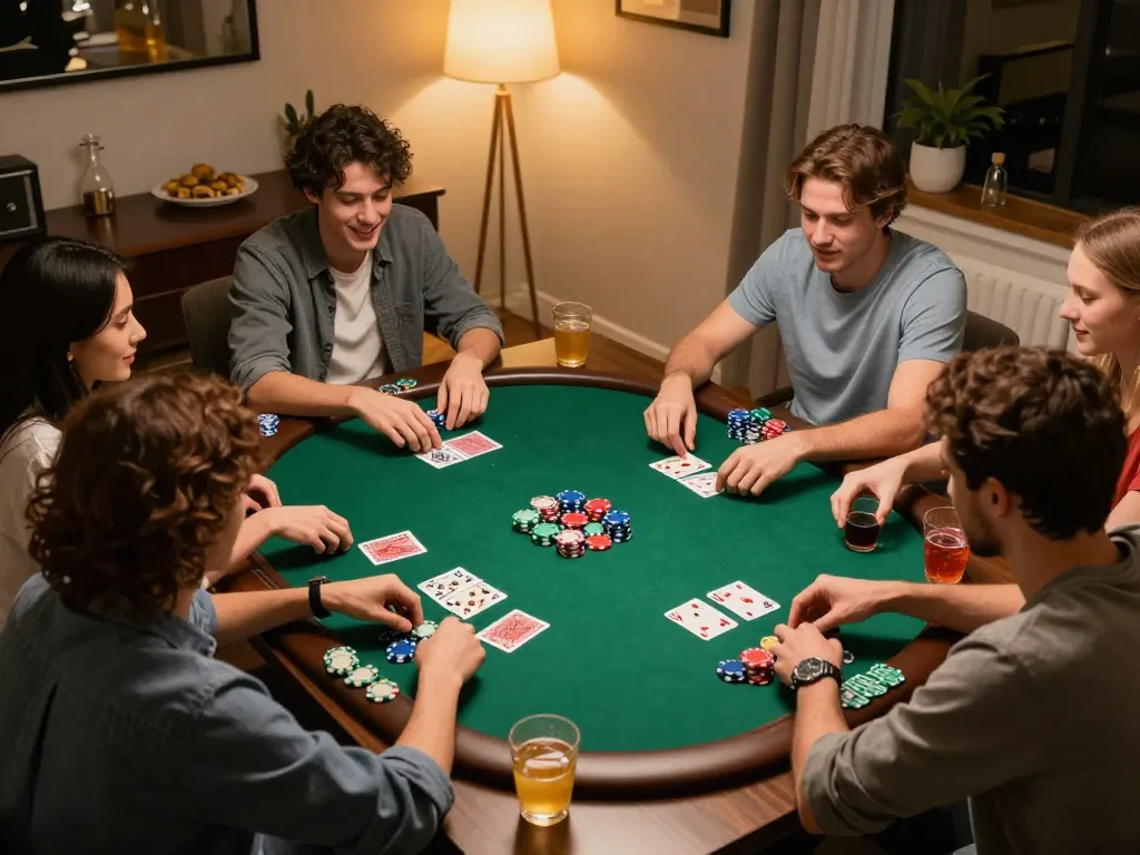 Players enjoying Canada online casinos reddit poker night in cozy home setup with strategic gameplay.
