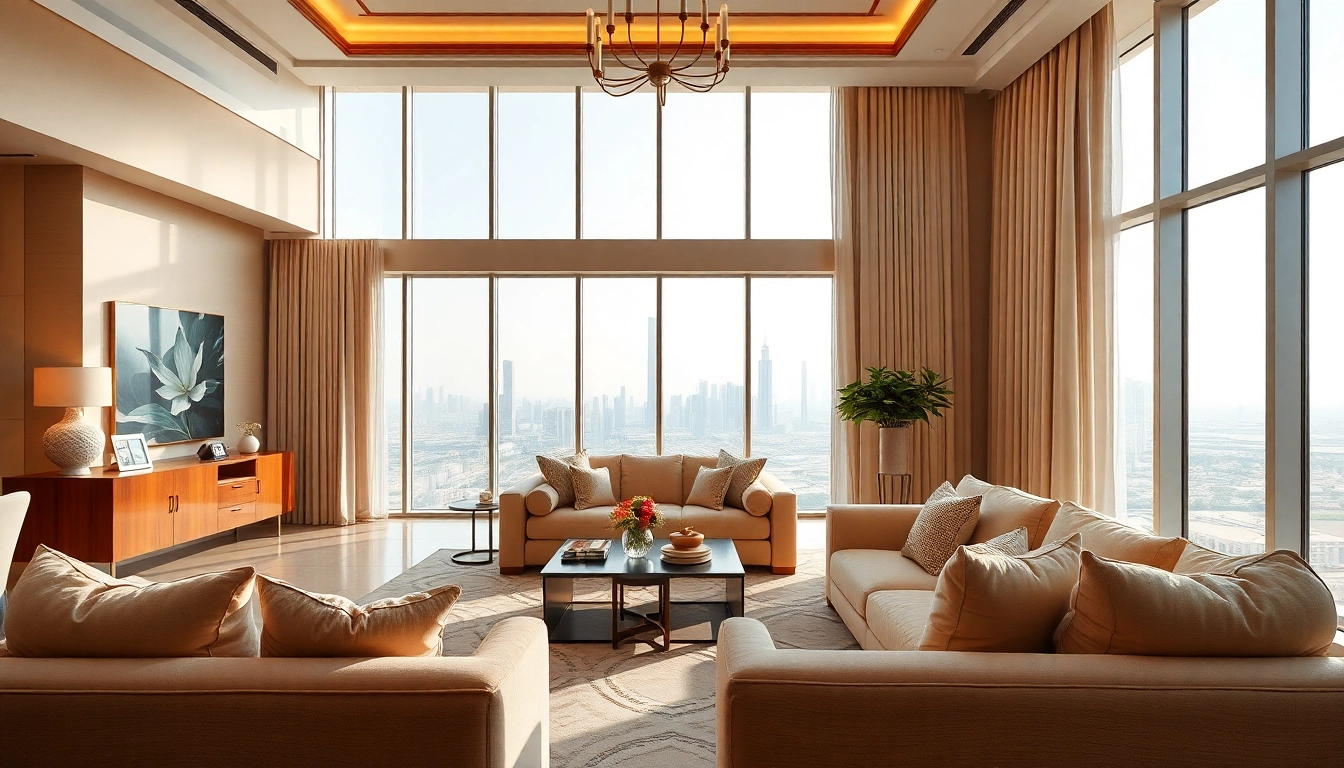 Showcasing stunning interior design dubai of a luxurious living space featuring elegant furnishings.