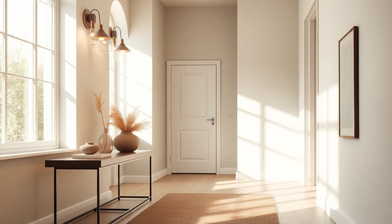 Elegant hallway lighting fixtures casting a warm glow in a modern interior space.