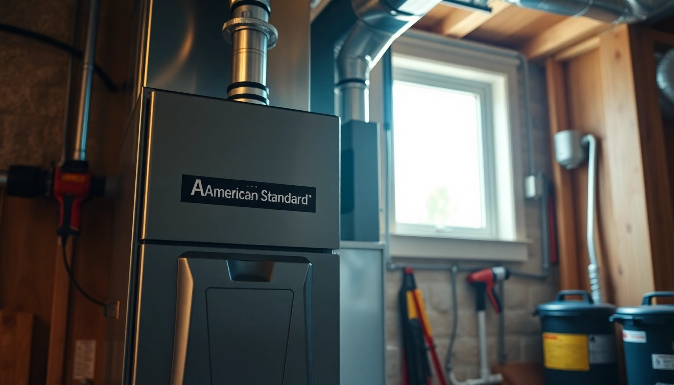 Showcasing an American Standard furnace Canada in a modern home installation.