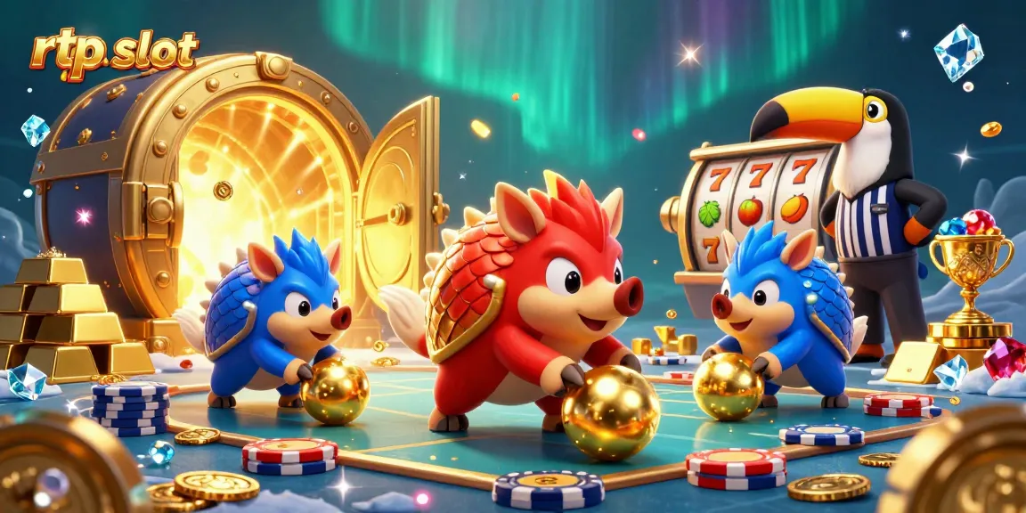 Engage in exciting rtp slot gaming as rival pangolins roll through sparkling treasure and spinning reels.