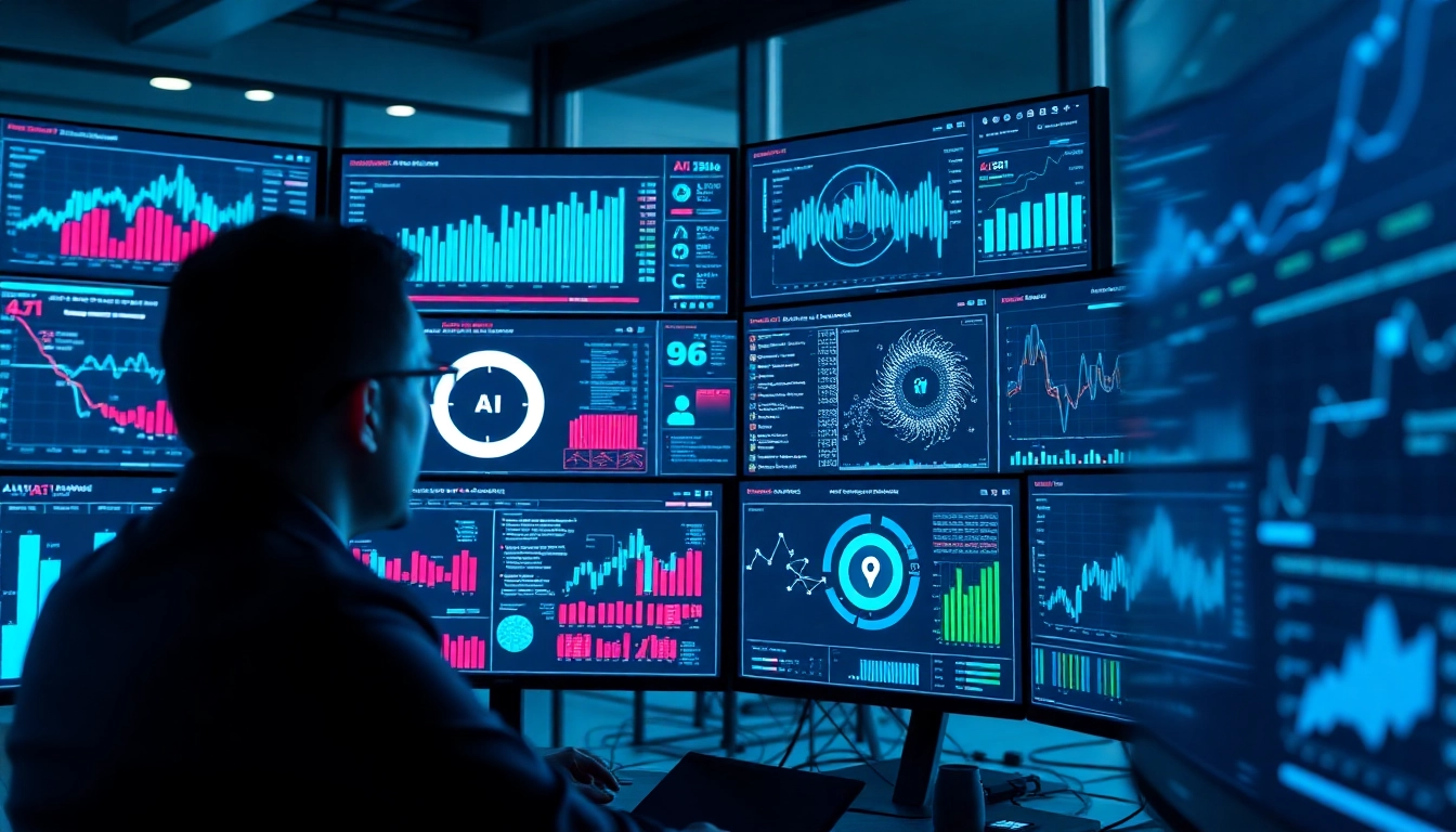 Dynamic digital workspace showcasing cybersecurity AI tools and data analytics