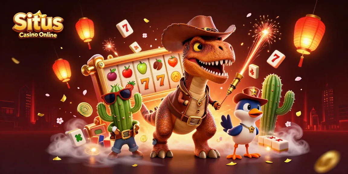 Situs Casino Online showcases engaging 3D slot action with characters and festive symbols.