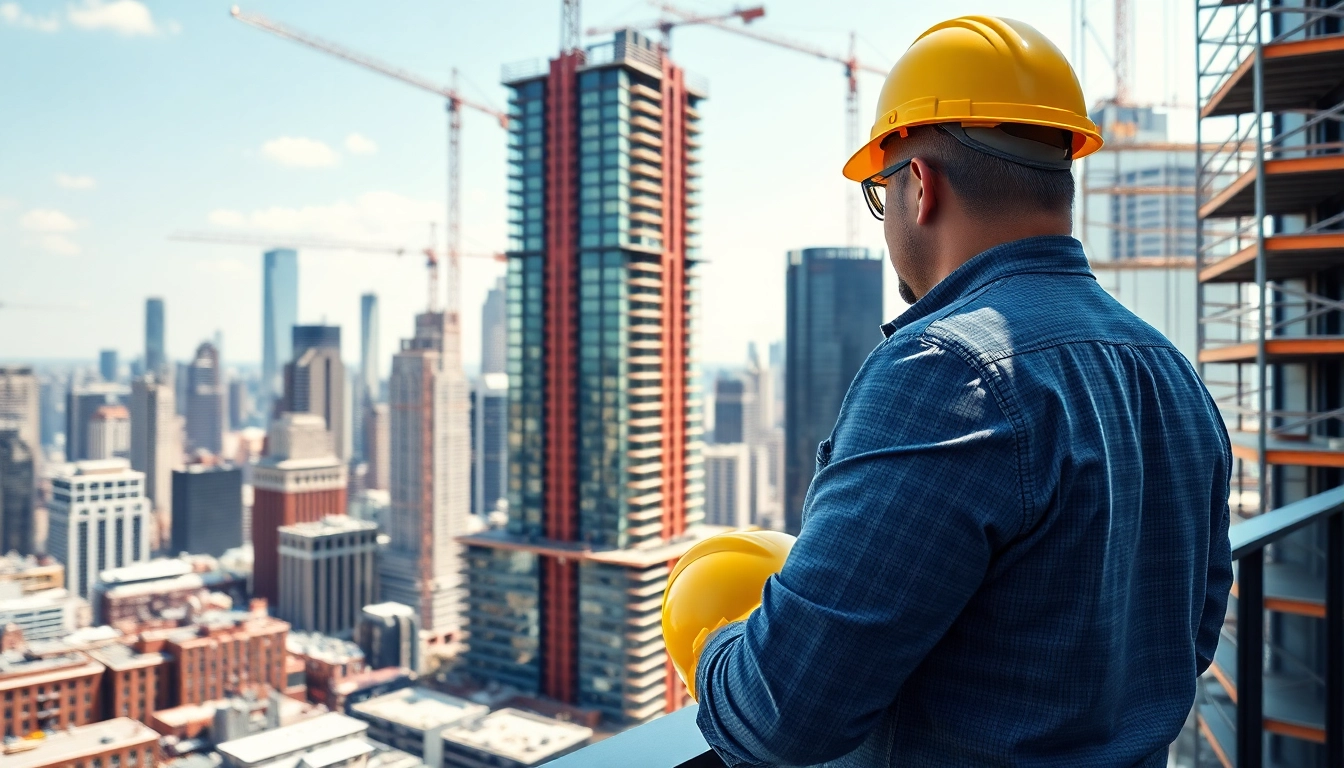 Manhattan Commercial General Contractor supervising a construction site with a high-rise building.