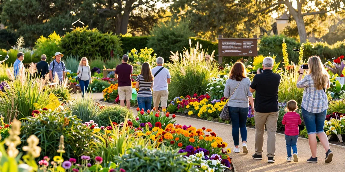 Tourists enjoying vibrant floral displays at Capay Valley Garden Tour during the holiday season, featuring beautiful blooms and scenic paths at https://www.thecapayvalleygardentour.com.